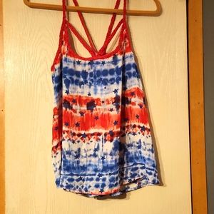 Red, white, blue Americana sheer chiffon tank, 4th of July Independence Day!!